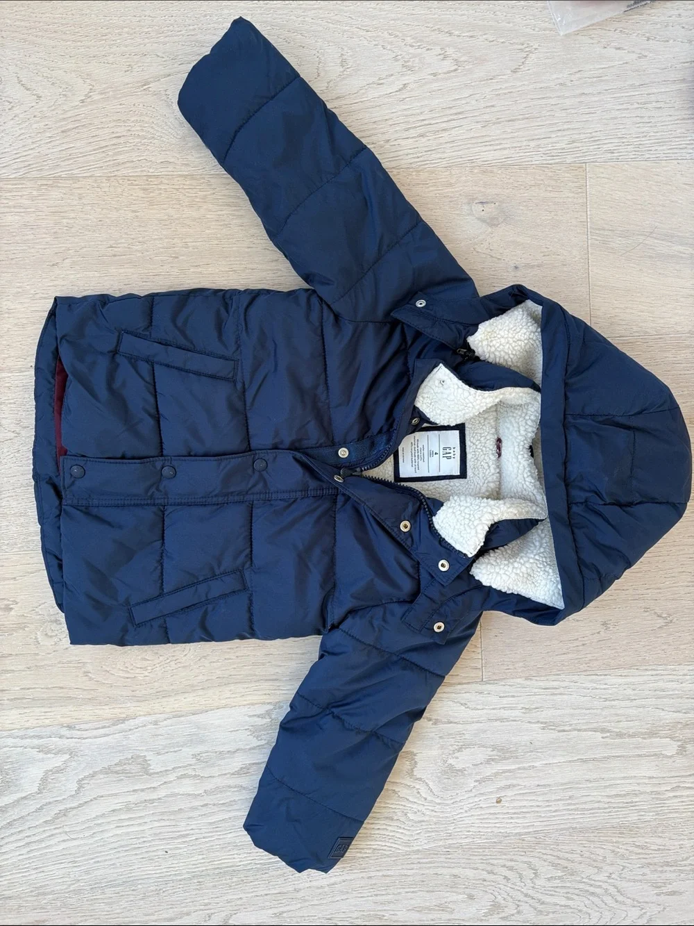 GAP Boy's Navy Puffer Jacket with Sherpa Hood Lining